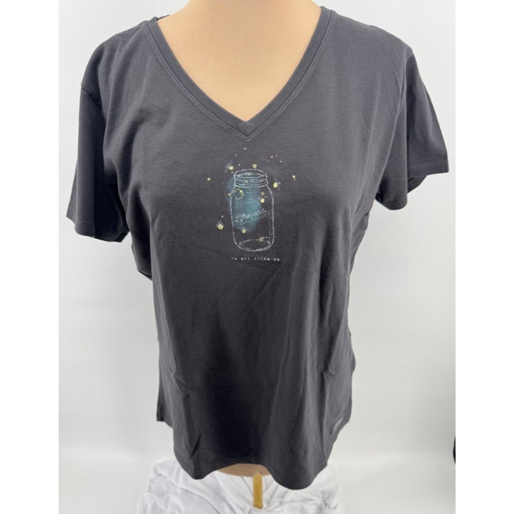 Life Is Good Womens Crusher Tee Mason Jar Fireflies Print Charcoal Gray Large